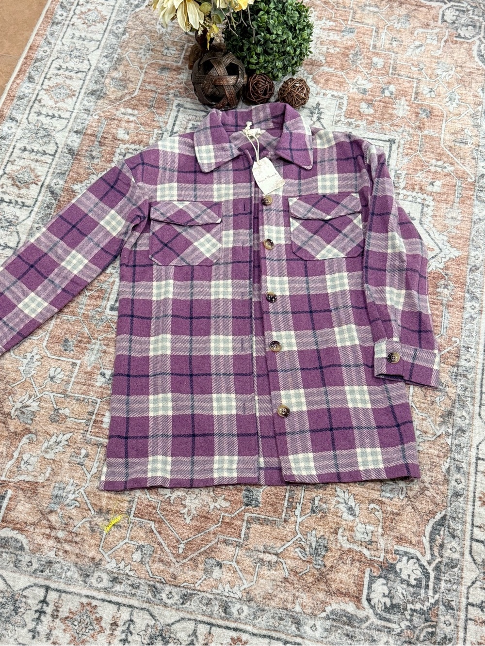 Kids Plaid Button-Up Shirt Jacket - Purple
